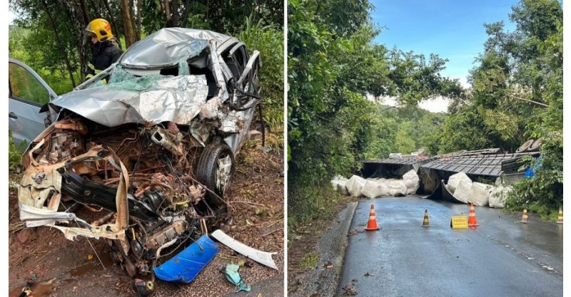 Acidente com quatro carros e 14 envolvidos deixa mulher em estado grave na Serra de SC