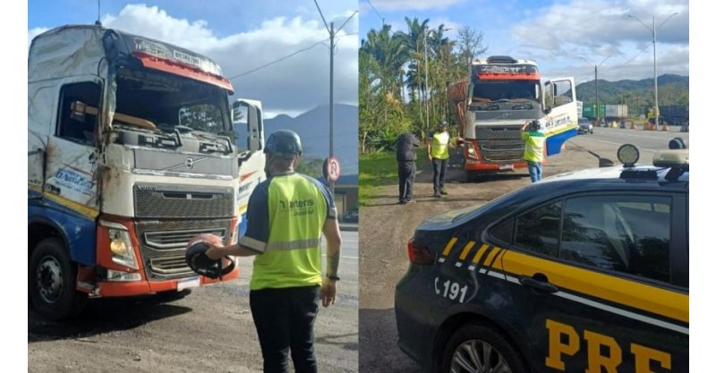 BR-101: motorista é flagrado dirigindo carreta sem para-brisa e vidros laterais