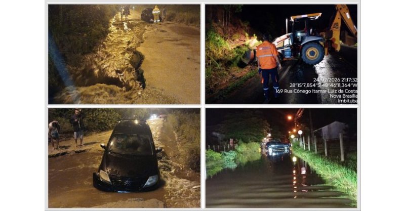Chuva deixa desalojados em Imbituba e provoca quedas de barreira em Imaruí
