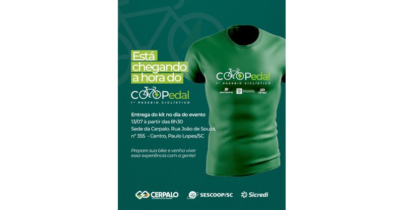 COOPedal 2025: Cerpalo promove passeio ciclístico em Paulo Lopes no dia 13 de julho