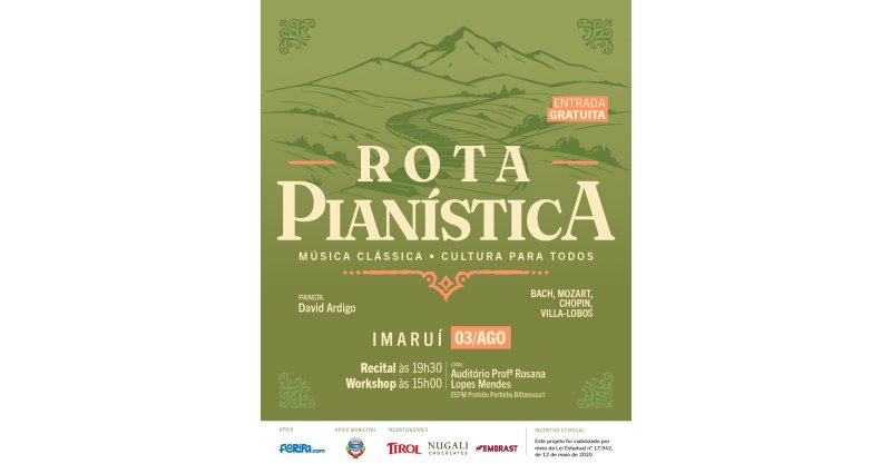 Imaruí recebe recital gratuito de piano e workshop musical no início de agosto 