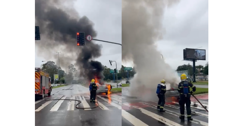 Incêndio assusta motoristas na Beira-Mar Norte, em Florianópolis