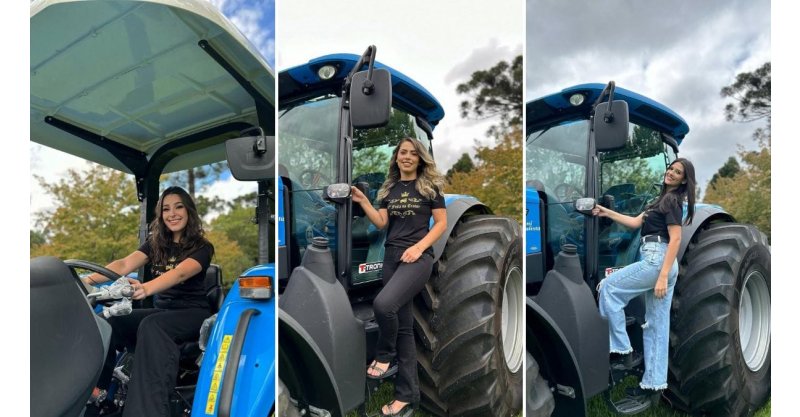 Irineópolis / Candidatas pousam com máquinas agrícolas em ensaio para escolha da rainha da Festa do Trator em SC