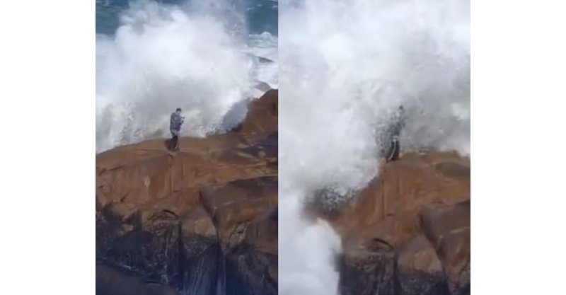 Laguna / Pescador escapa após quase ser arrastado por onda no Farol de Santa Marta