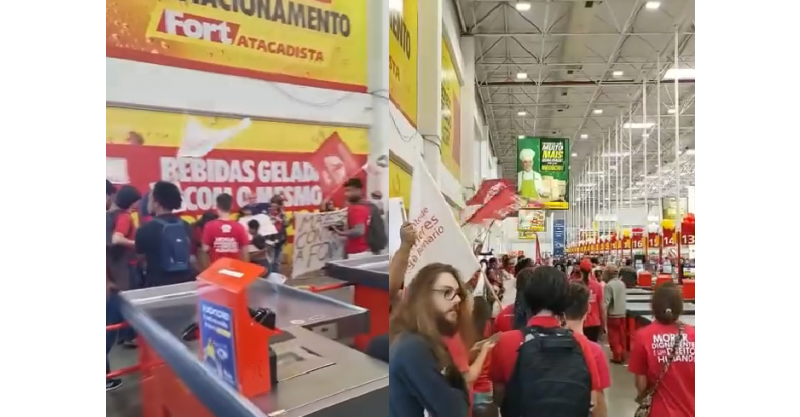Manifestantes invadem supermercado no Kobrasol, em São José
