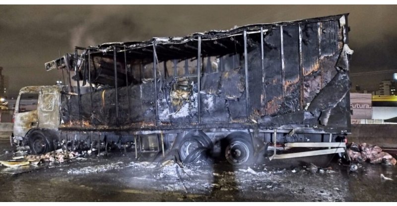 Motorista ouve explosão e para a tempo na BR-101, em São José; veículo é destruído pelo fogo