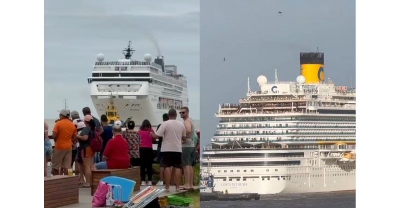 Navio de cruzeiro gigantesco impressiona ao surgir ‘colado’ às pessoas em SC
