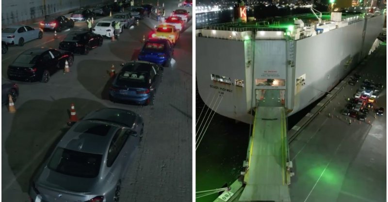 Navio lotado de BMWs chega ao Porto de Itajaí