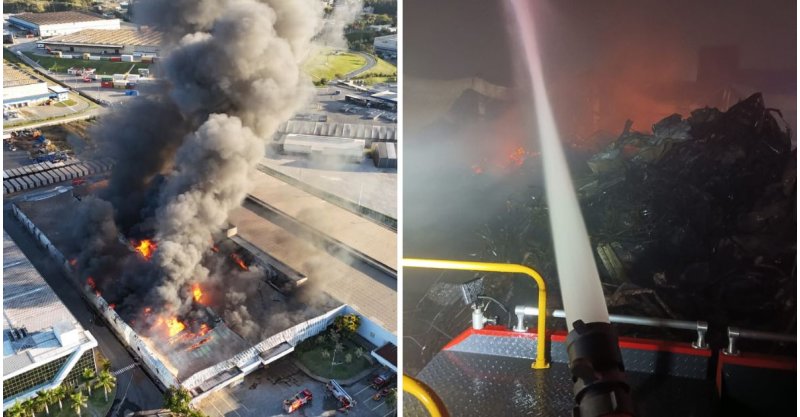 Prédio de empresa que fabrica roupas da Colcci fica completamente destruído após incêndio em SC