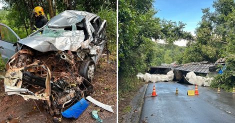 Acidente com quatro carros e 14 envolvidos deixa mulher em estado grave na Serra de SC