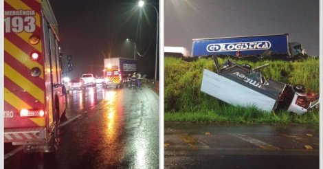 Ambulância, caminhão, carreta e dois carros se envolvem em acidente na BR-101, em Tubarão
