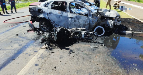 Grave acidente entre carro e motocicleta deixa dois homens mortos na BR-285