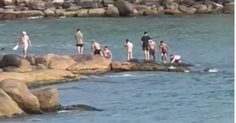 Imbituba / Praia do Rosa /  Internos de clínica são arrastados por correnteza e salvos por policiais com apoio de pescador