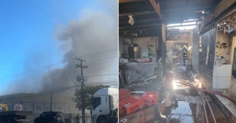 Incêndio com chamas de 8 metros de altura atinge supermercado na BR-280 em Araquari