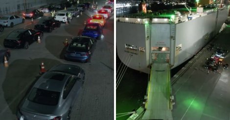 Navio lotado de BMWs chega ao Porto de Itajaí